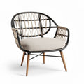 Rotan stoel met stoffen zitting en zwart metalen frame 80 x 70 x 75cm