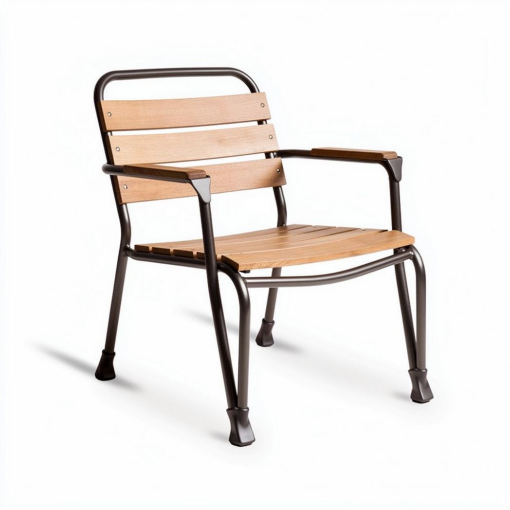 Metalen garden chair met houten zitting en armleuningen 55 x 60 x 80cm