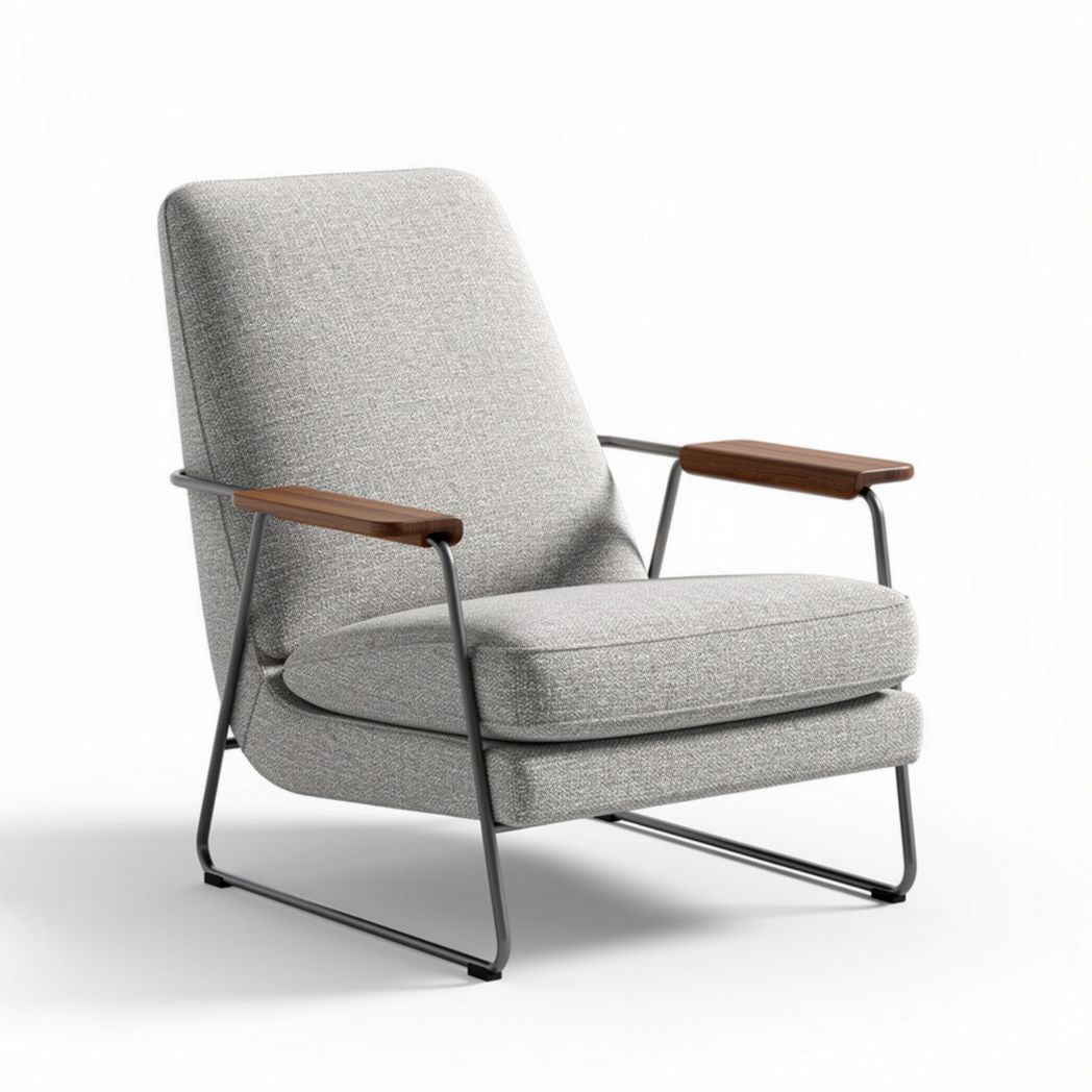 Grijze stoffen fauteuil met houten armleuningen 80 x 70 x 90cm