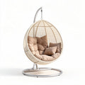 hangstoel van kunststof met kussens in beige en metalen standaard 100 x 100 x 120cm