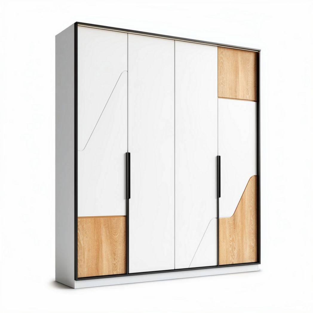 Kast van wit en hout 150 x 180 x 50cm met moderne uitstraling en praktische indeling
