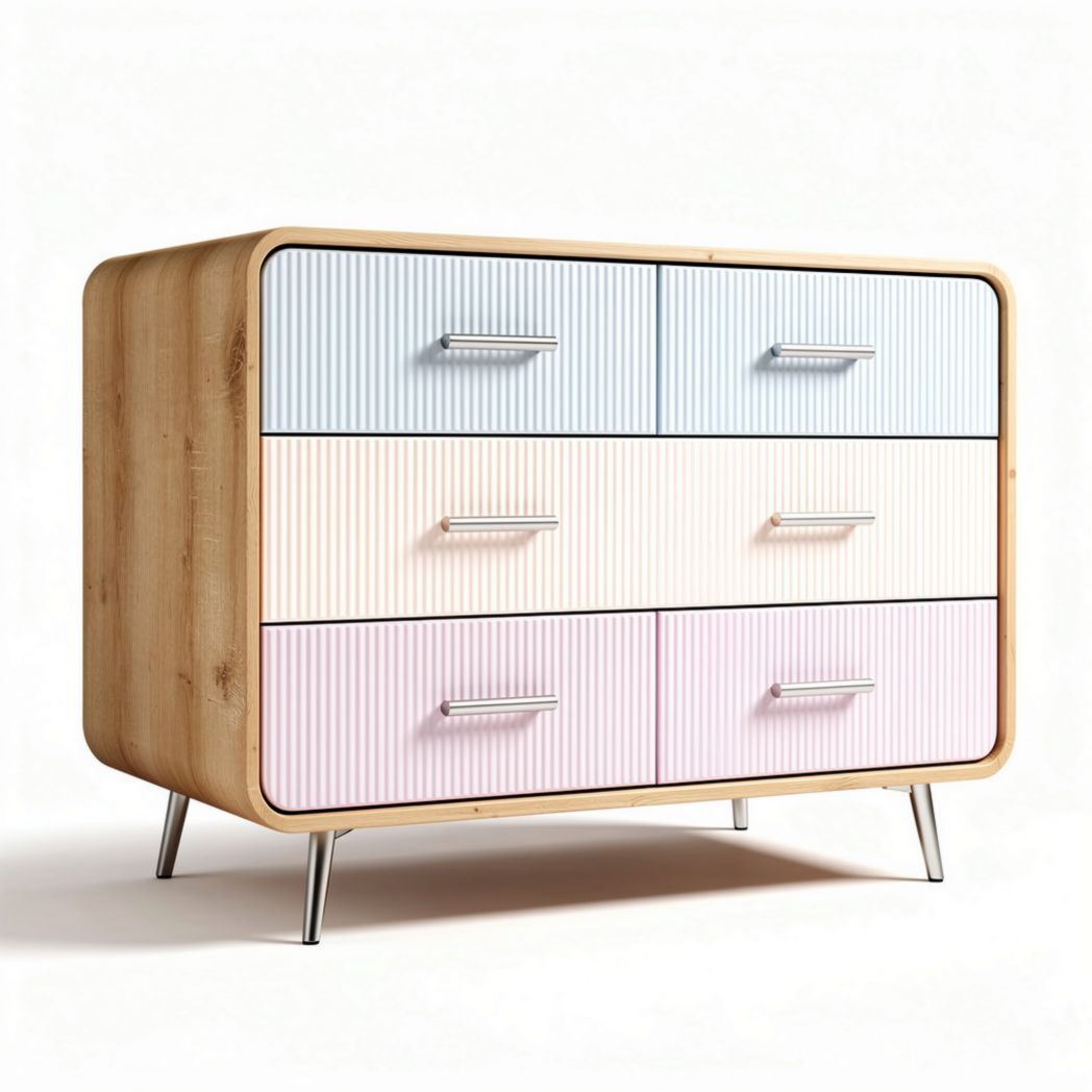 Ladenkast van bamboe met zes lades in pastelkleuren 90 x 40 x 80cm