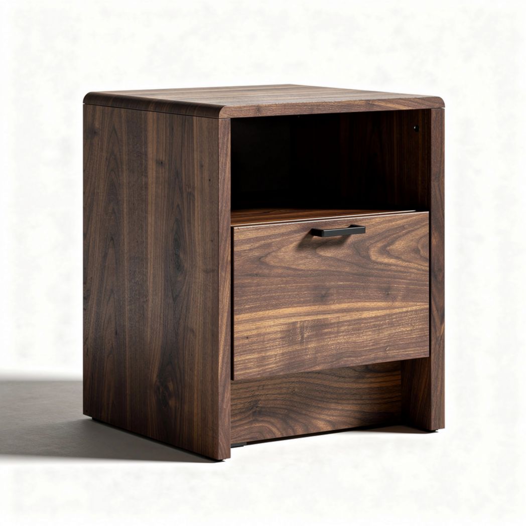 Nachttafel van hout met lade en open vak 40 x 40 x 60cm bruin