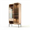 Glazen vitrine kast van hout met een lade en metalen poten 80 x 40 x 180cm