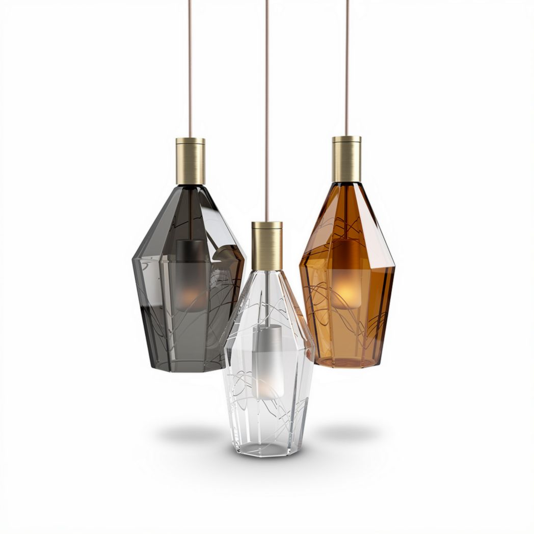 Hanglamp set met glas en metalen details 20 x 20 x 30cm in grijs en bruin